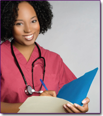 image of smiling nurse with a file folder